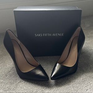Saks Fifth Avenue Classic Black Leather Heels